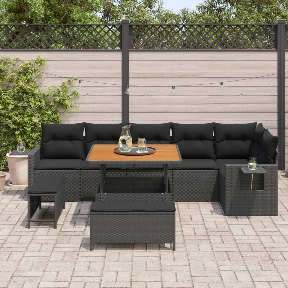 vidaXL Tuinbankenset 9 st Zwart poly rattan, foto 3