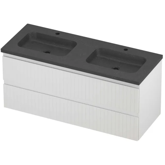 Proline Rollo Badmeubelset Hardsteen Elegant Dubbel 2 Gaten 120x46x54 cm Blue Stone Mat Wit