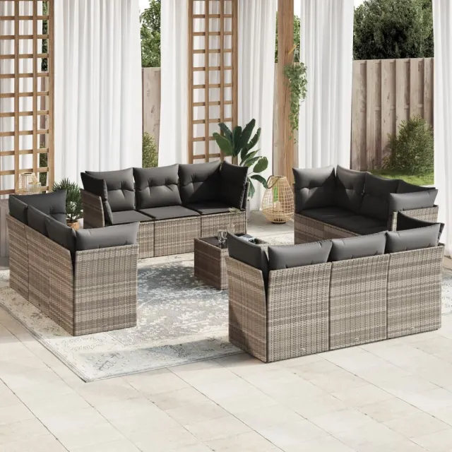 vidaXL 13-delige Loungeset met kussens poly rattan lichtgrijs grijs, foto 2