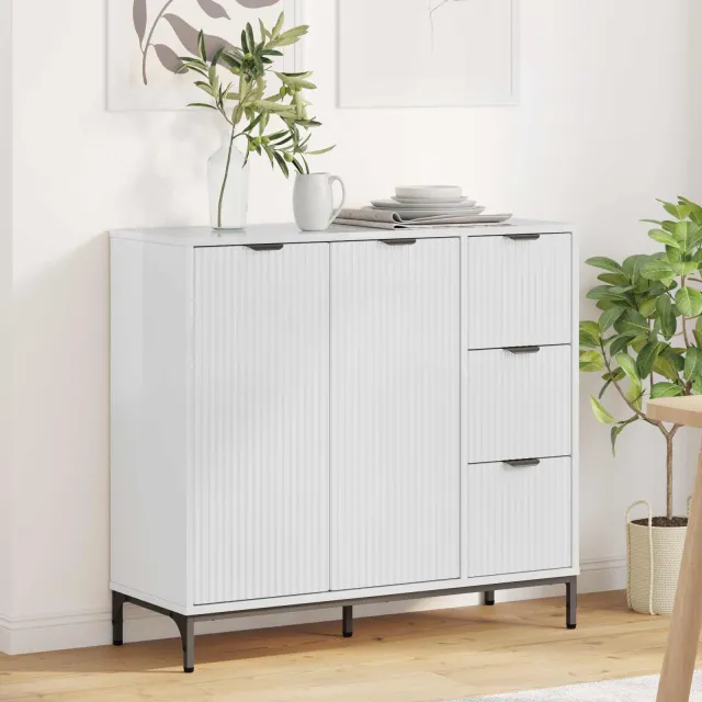 vidaXL Dressoir Hoogglans wit 89,5 x 33 x 82 cm Bewerkt hout, foto 2