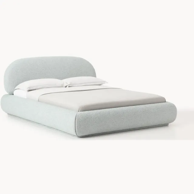 Westwing Collection Bouclé gestoffeerd bed Alba met opbergruimte Lichtblauw