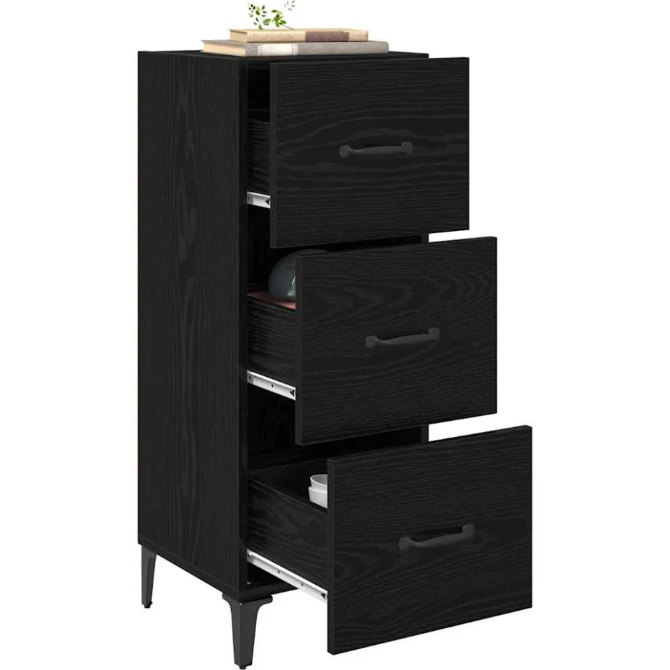 vidaXL Dressoir Zwart Eiken 34,5 x 34 x 90 cm Bewerkt hout