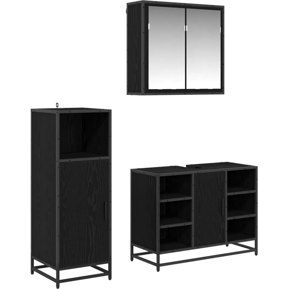 vidaXL Badkamermeubelset 3 st Zwart Eiken 80 x 33 x 60 cm Bewerkt hout, foto 3