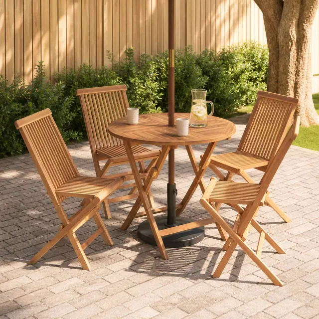 vidaXL 5-delige inklapbare tuinbistroset Naturel Massief Teakhout, foto 2