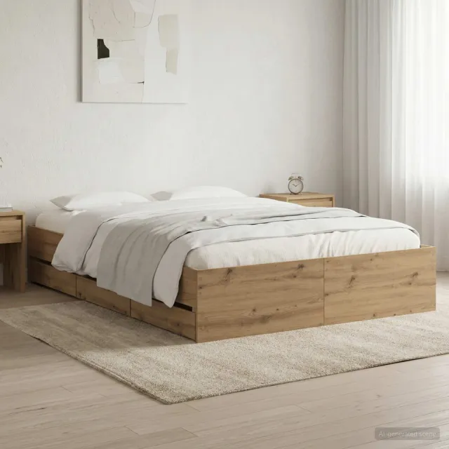 vidaXL Bedframe met opslag Artisan eiken 135 x 190 cm Bewerkt hout Bruin