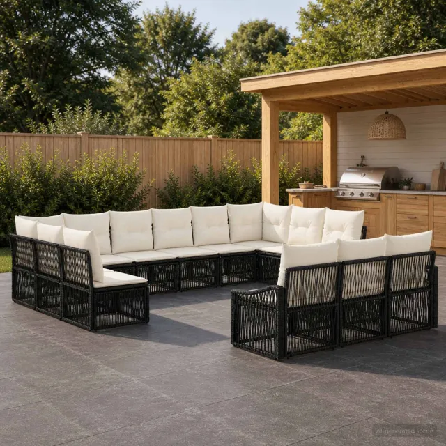 vidaXL Tuinbankenset 13 st 13-zits Zwart poly rattan, foto 2