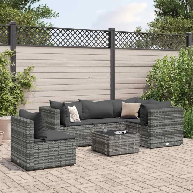 vidaXL 6-delige Loungeset met kussens poly rattan grijs, foto 2