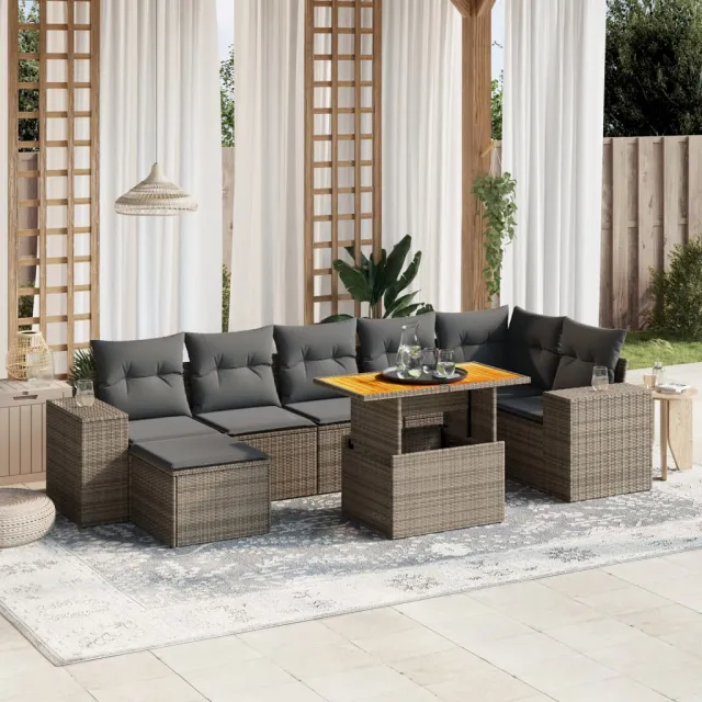vidaXL 8-delige Loungeset met kussens poly rattan grijs, foto 2