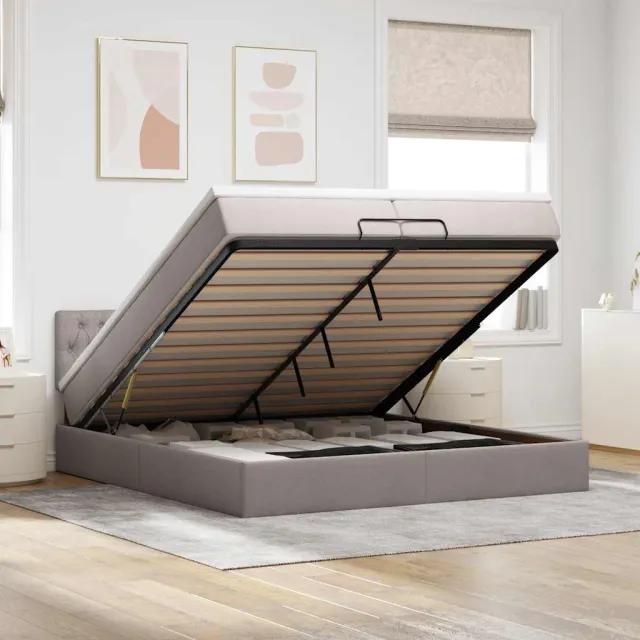 vidaXL Ottoman bed met matras 200x200 cm stof taupe