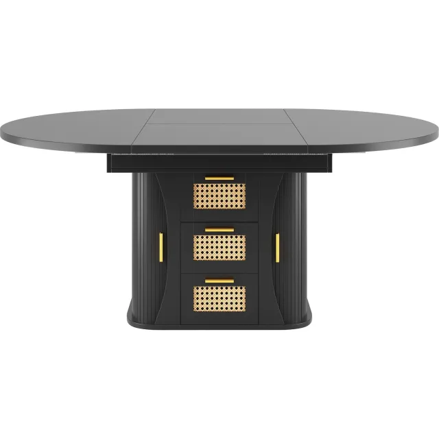 SONNENH Uitschuifbare ronde eettafel met laden in PE-rotanlook - 118 tot 158 cm - Zwart