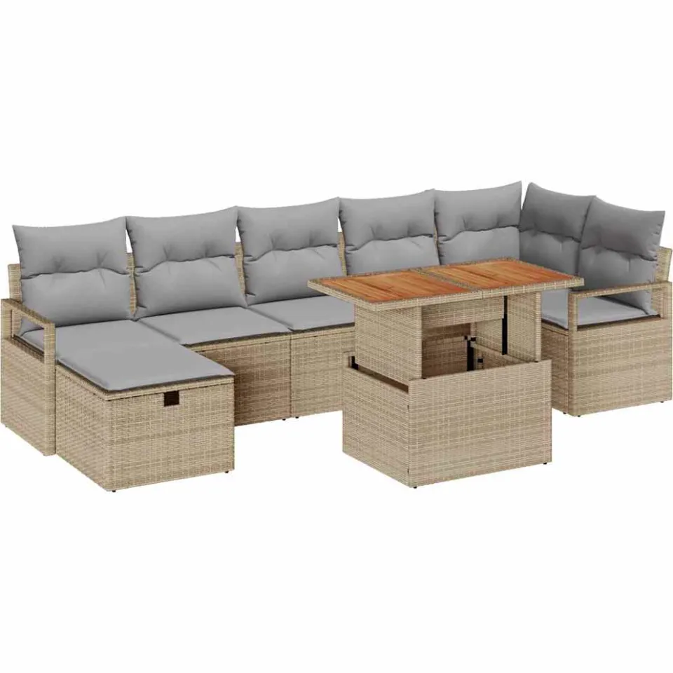 vidaXL Tuinbankenset 8 st Beige poly rattan