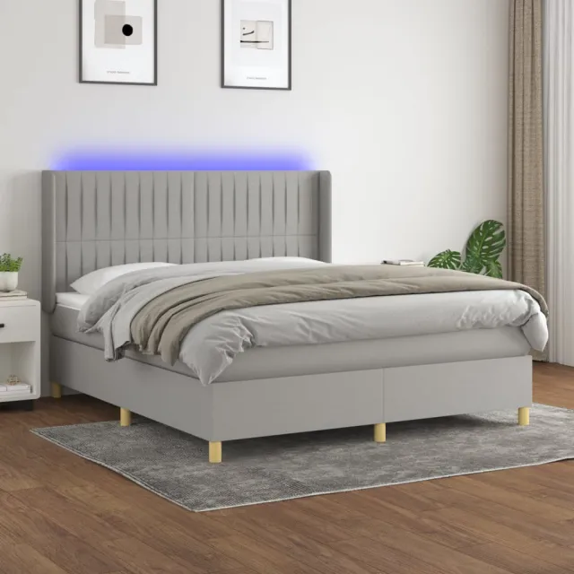 vidaXL Boxspring met matras en LED stof lichtgrijs 160x200 cm grijs