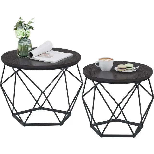Klarven Salontafel Rond - Salontafel Zwart - Set van 2 Ronde Salontafels - Bijzettafel Duo - Salontafel - Stijlvol Rond Tafelblad