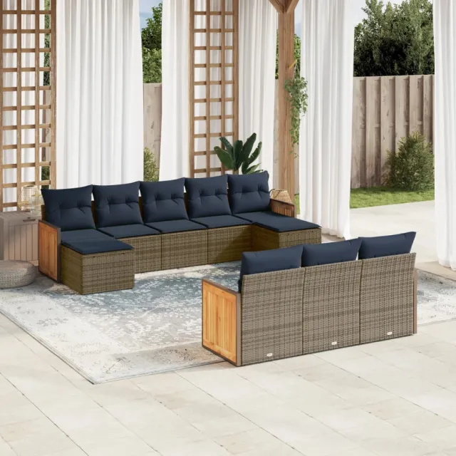vidaXL 10-delige tuinbankset met kussens, grijs polyrotan, foto 2