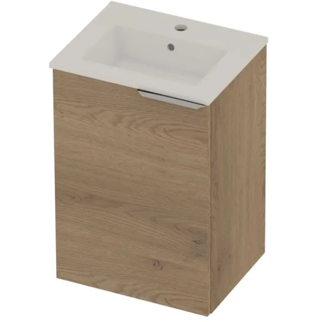 Basic-Line Tiny 36 Badmeubelset Porselein 1 Kraangat Voor Grepen 45x36x67 cm Pure Oak Glans Wit