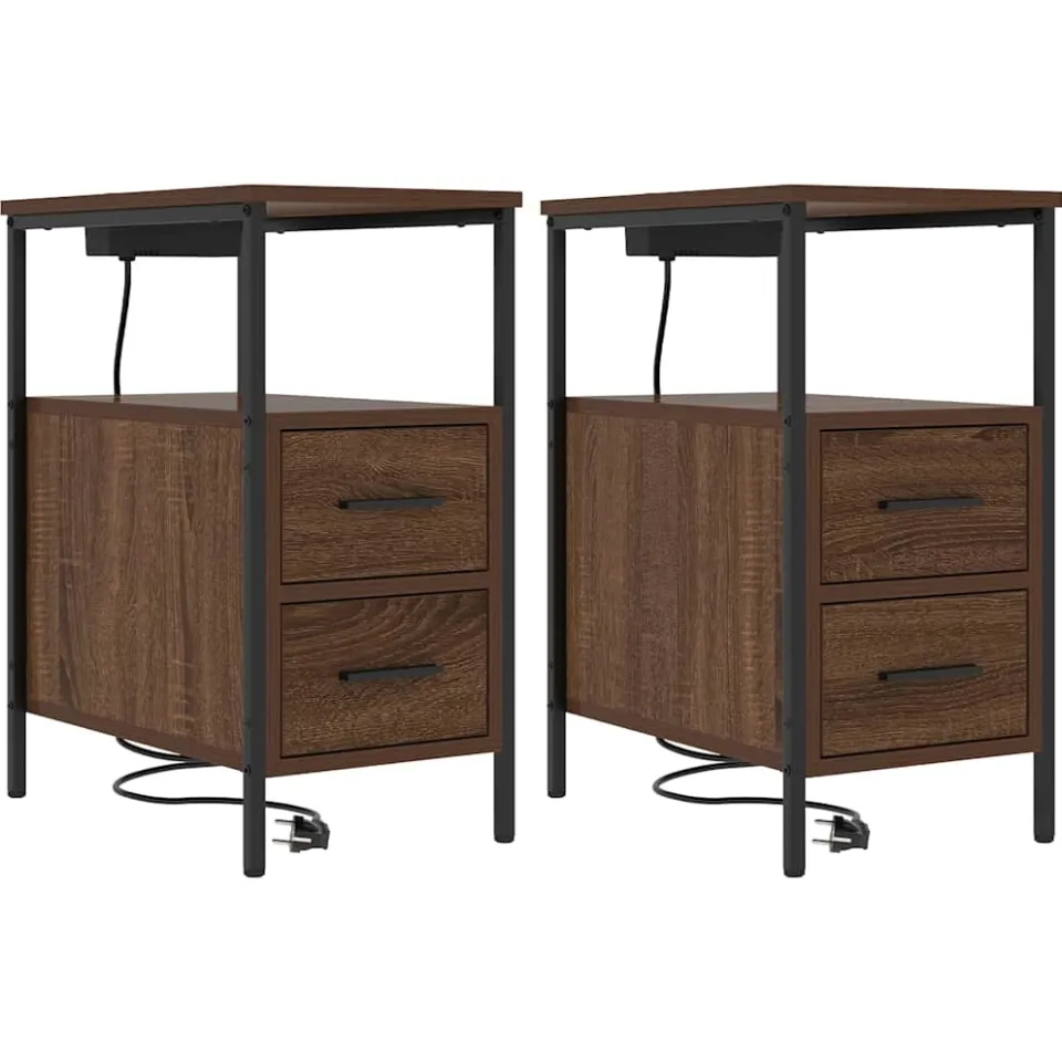 vidaXL Nachtkastje 2 st Bruin Eiken 30 x 48 x 61 cm Bewerkt hout, foto 3