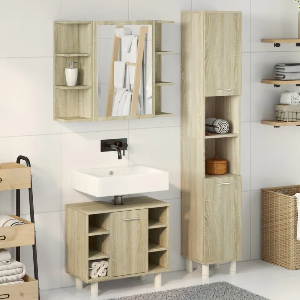 vidaXL 3-delige Badkamermeubelset bewerkt hout sonoma eikenkleurig, foto 2