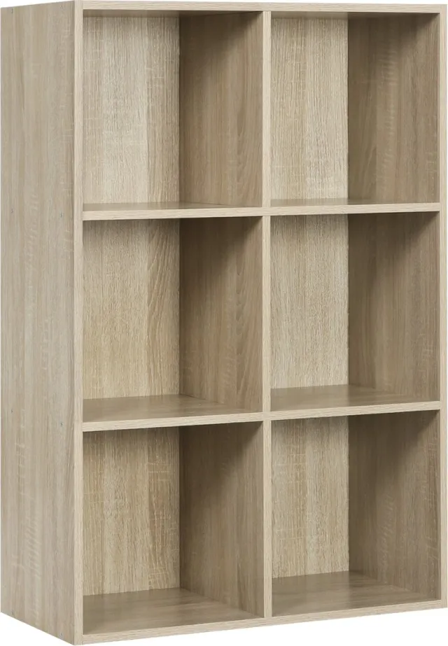 Happyment Boekenkast Yuda - 6 vakken - Oak - 60x29.5x89cm - Boekenplank - Woonkamer, slaapkamer en kinderkamer - Hout - MDF