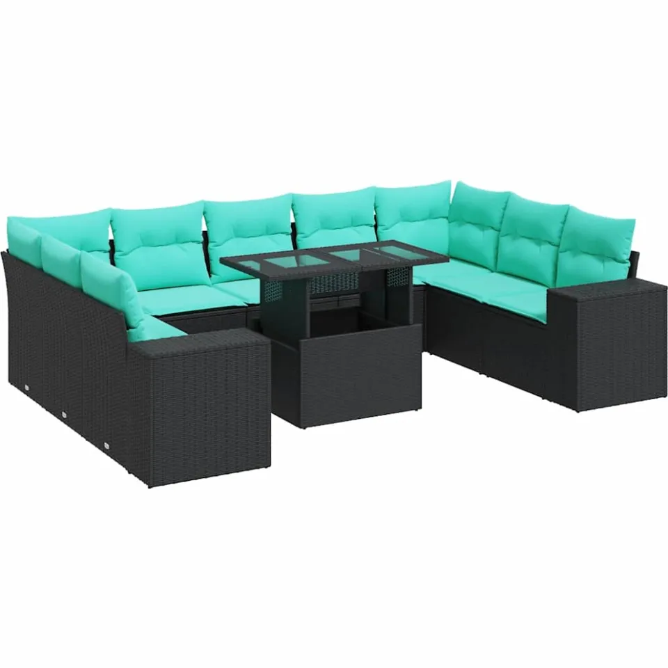 vidaXL 10-delige Loungeset met kussens poly rattan acacia zwart, foto 3