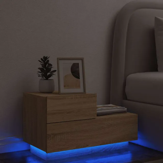 vidaXL Nachtkastje met LED-verlichting 70x36x40,5 cm sonoma eikenkleur Bruin