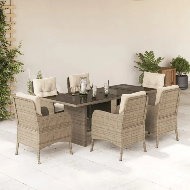 vidaXL 7-delige Tuinset met kussens poly rattan beige, foto 2