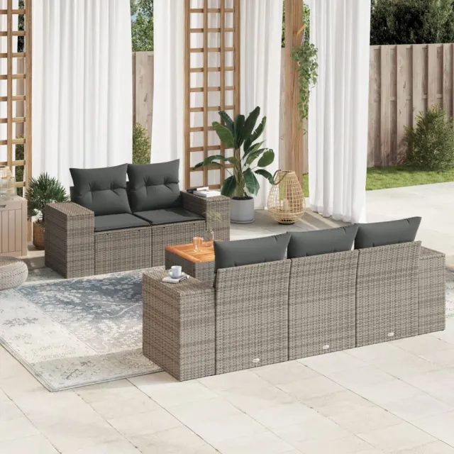 vidaXL 6-delige Loungeset met kussens poly rattan grijs, foto 2