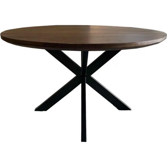 Livingfurn Eetkamertafel Jesper Round Brown 120 cm - mangohout / gecoat staal - Bruin / Zwart