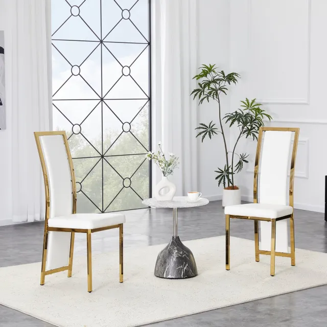 MIVRAY Eetkamerstoelen Set van 2 - Hoge Rugleuning - Kunstleer Metaal - Wit Goud Wit en goud