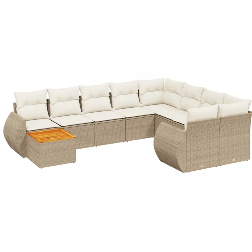 vidaXL 10-delige Loungeset met kussens poly rattan beige, foto 3