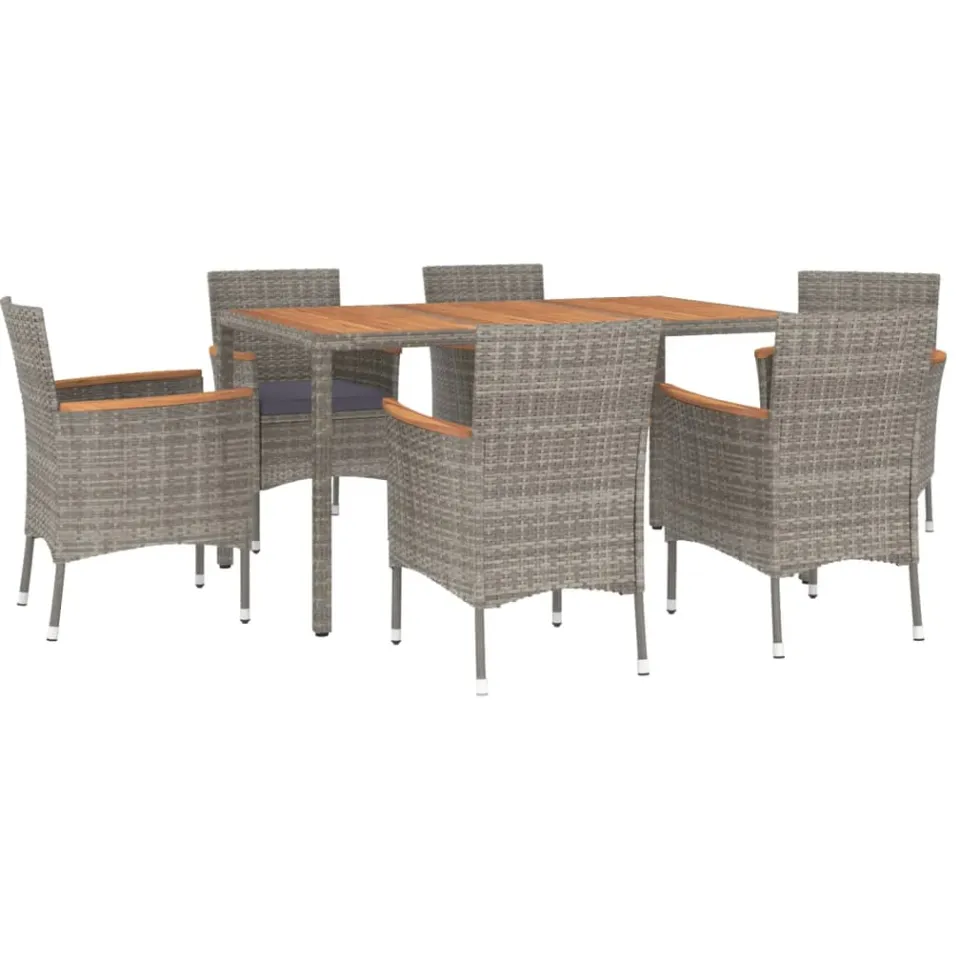 vidaXL 7-delige Tuinset met kussens poly rattan grijs