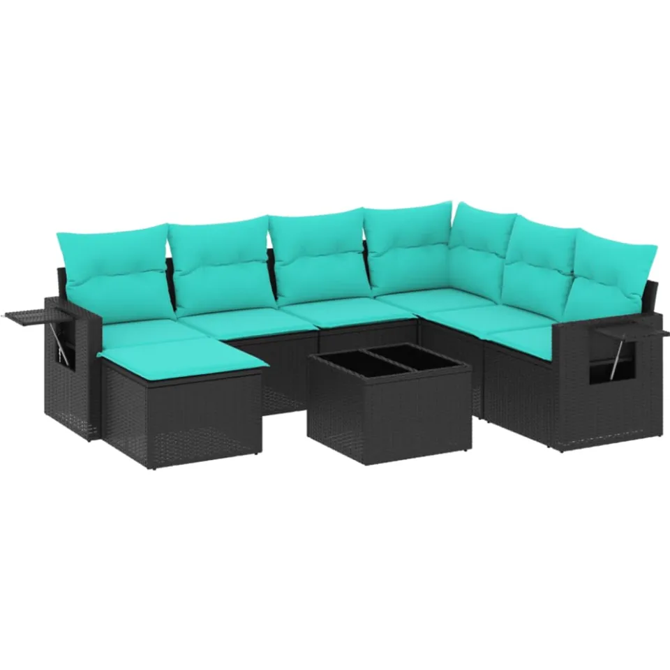 vidaXL 8-delige tuinbankset met kussens, zwart polyrotan, foto 3