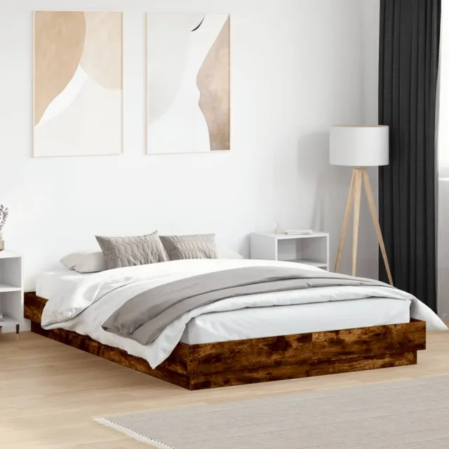 vidaXL Bedframe met LED-verlichting gerookt eikenkleurig 120x200 cm Bruin