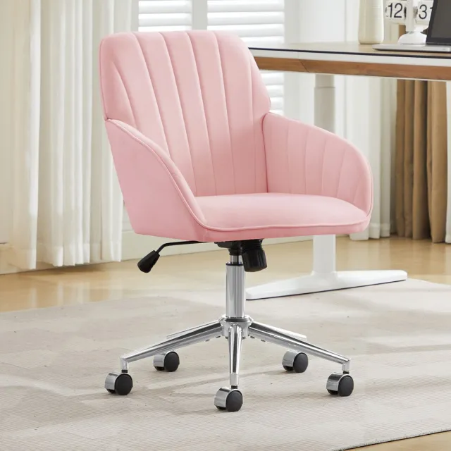 Clruro Bureaustoel - Verstelbare Zithoogte - Ergonomische Rugleuning voor Langdurig Zitten - Draaibaar - Stof roze