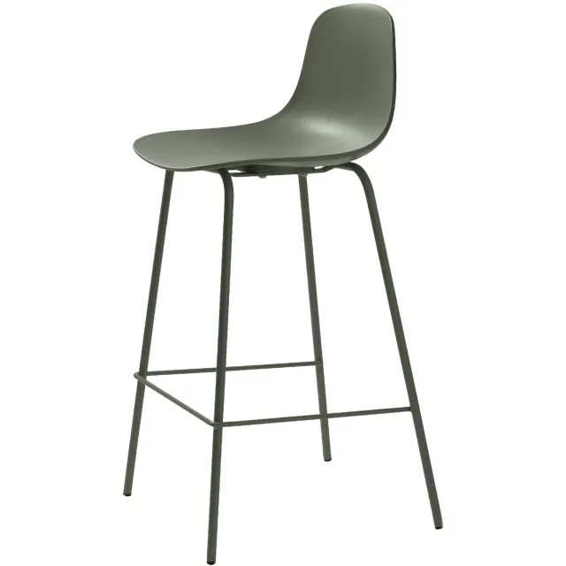 Set van 2 - Nest of Nora Barstoelen Barkrukken met rugleuning Zoey - Metalen frame - Olijfgroen