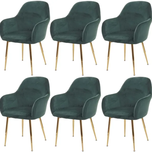 MCW Set van 6 eetkamerstoelen MCW-F18, keukenstoel, retro design ~ fluweelgroen, gouden poten