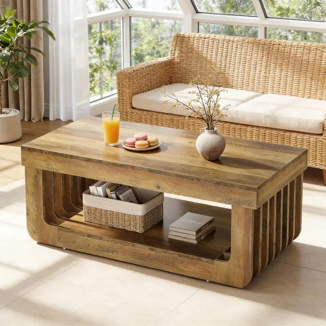 HAUSS SPOLE Salontafel - Tweelaags Met Open Onderblad - Voor Woonkamer Of Compact Eten - MDF - 120x60x45 Cm - Bruin
