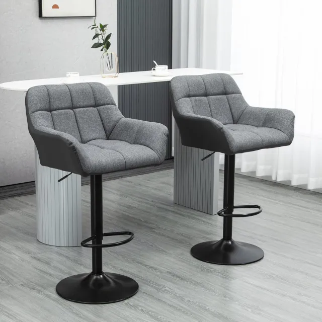 MEUNIQ Barkrukken set van 2 hoogteverstelbaar 64-85 cm 360 graden draaibaar met rugleuning armleuningen en voetsteun voor keuken of bar grijs
