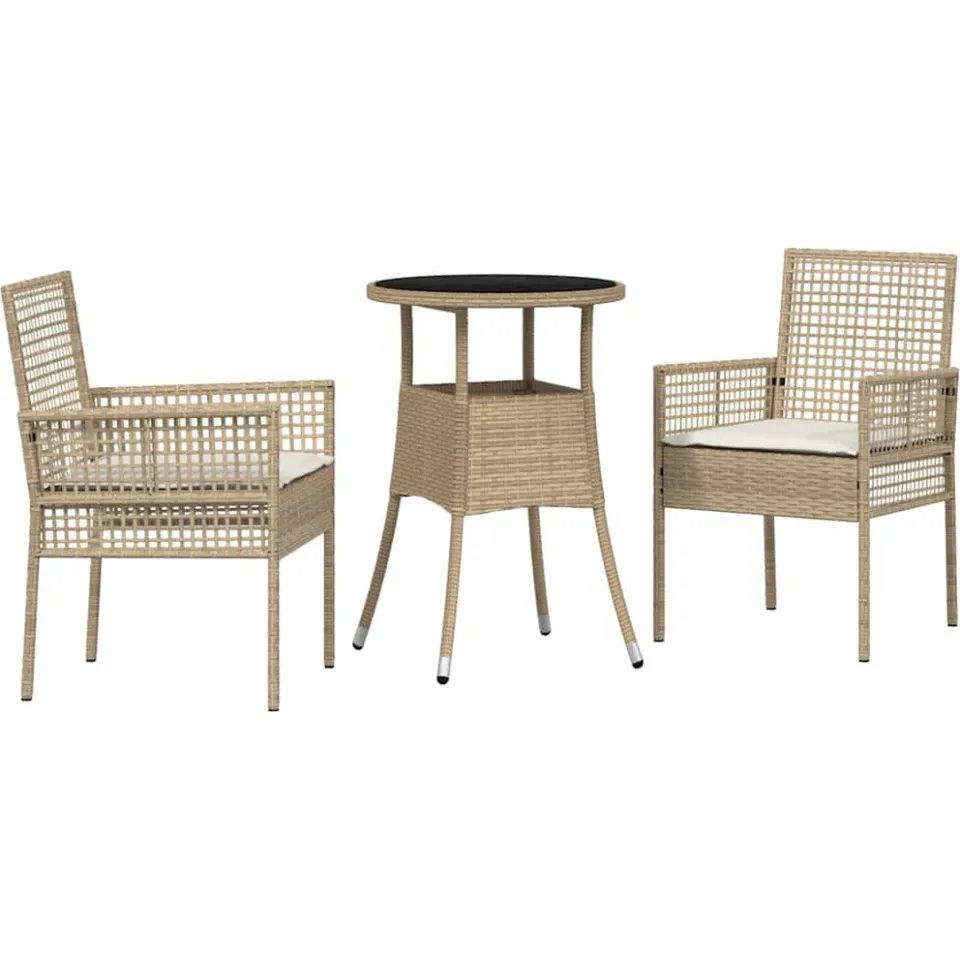 vidaXL Tuin eettafelset 3 st Beige poly rattan, foto 3