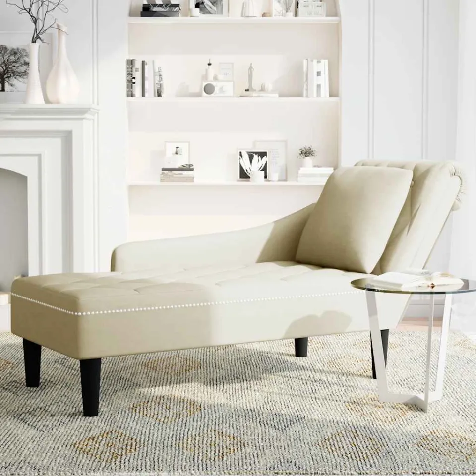 vidaXL Chaise longue met kussen&rechterarmleuning fluweel crèmekleurig, foto 3