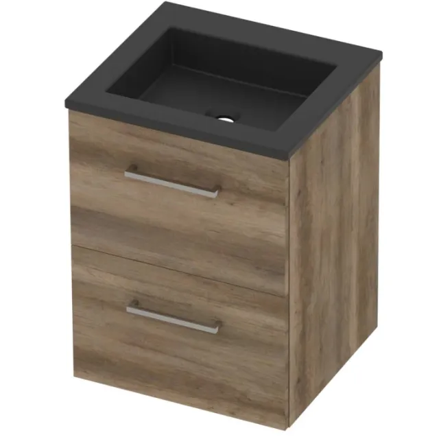 Basic-Line Aura 46 Badmeubelset Acryl Zonder Kraangat Voor Grepen 50x46x62 cm Scotch Oak Mat Zwart