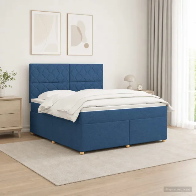 vidaXL Boxspringbed met matras met hoofdeinde Blauw 140 x 200 cm Stof