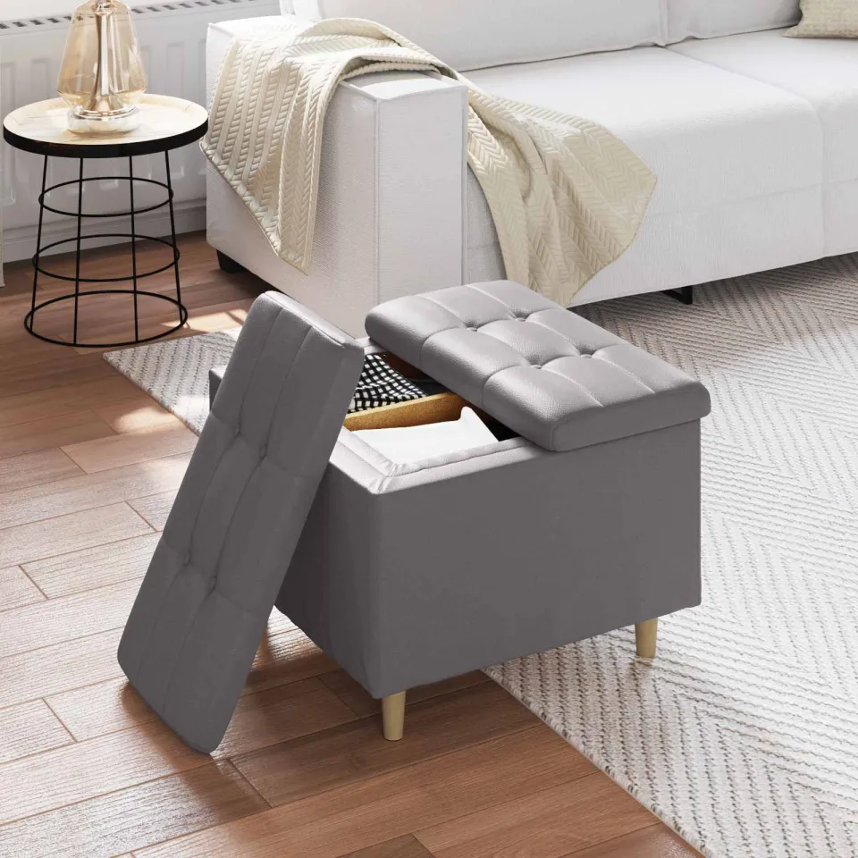 vidaXL Ottoman met Opbergruimte Grijs 60 x 60 x 45 cm Kunstleer, foto 4