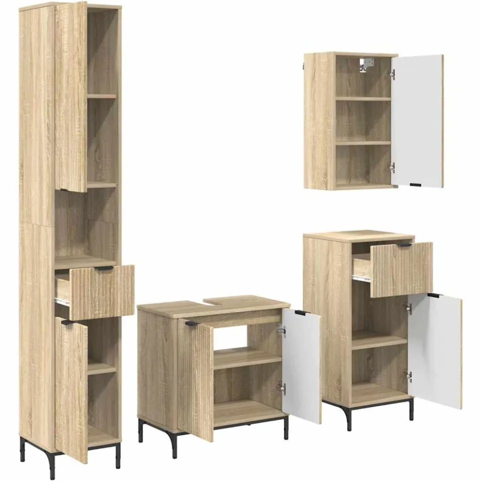 vidaXL Badkamermeubelset met lade Sonoma Eiken Engineered hout, Metaal Bruin