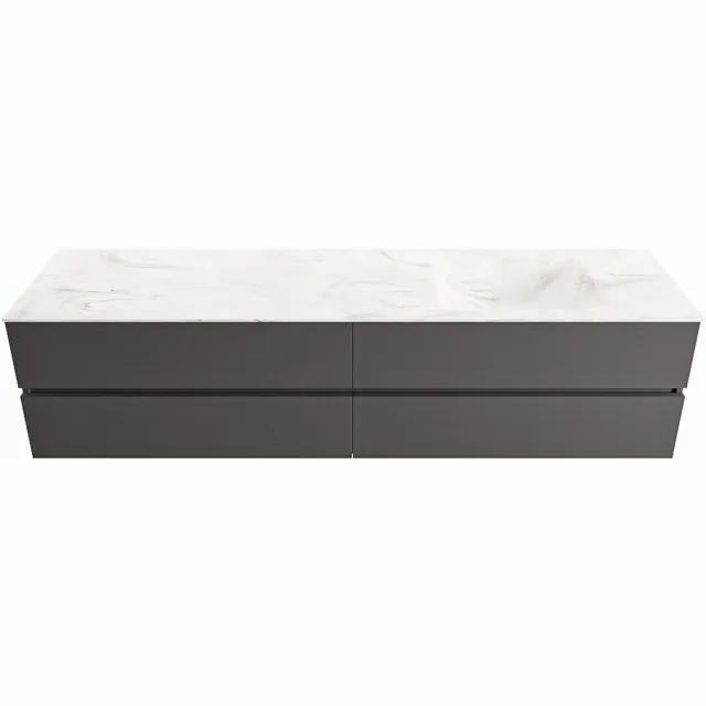 Mondiaz VICA-DLUX 200cm badmeubel onderkast Dark grey 4 lades. Inbouw wastafel CLOUD rechts 1 kraangat, kleur Ostra.
