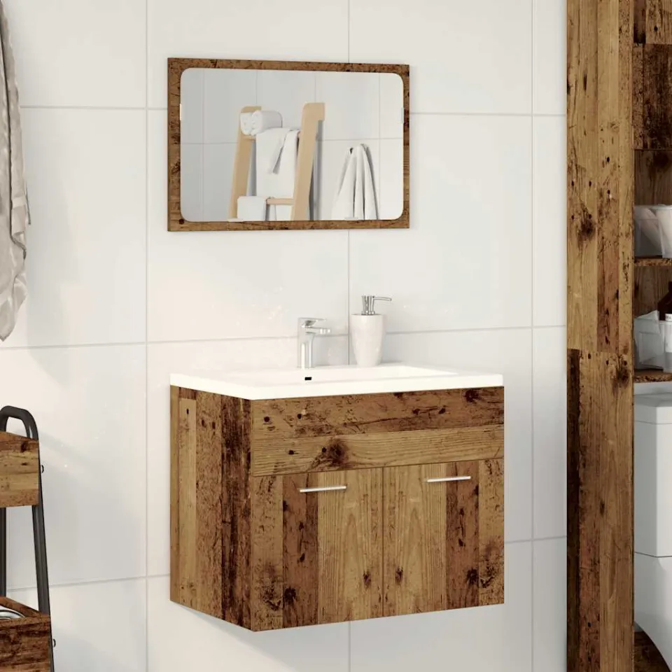 vidaXL 2-delige Badkamermeubelset bewerkt hout oud houtkleurig Bruin
