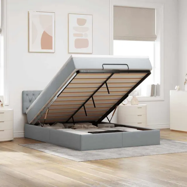 vidaXL Bed poef met matras en LED's stof 140x190 cm lichtgrijs grijs