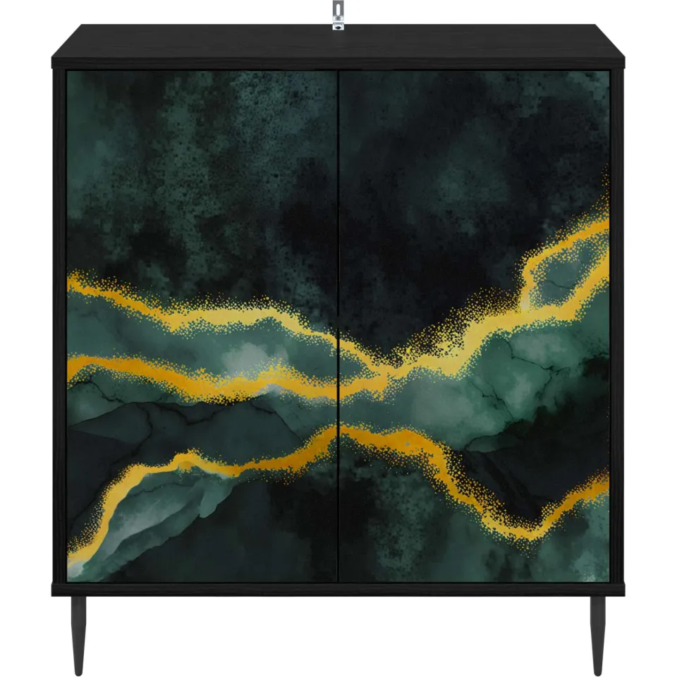 vidaXL Dressoir WIJHE Zwart eiken 69 x 33 x 76 cm Bewerkt hout, foto 4