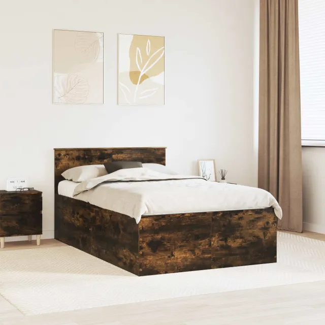 vidaXL Bedframe met hoofdeinde Gerookt eiken 120 x 190 cm Bewerkt hout Bruin