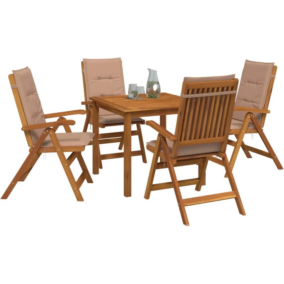 vidaXL 5-delige tuin eetset 4-zits Taupe Massief Acaciahout Bruin