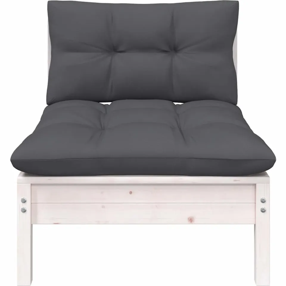 vidaXL 7-delige Loungeset met kussens massief grenenhout wit, foto 3